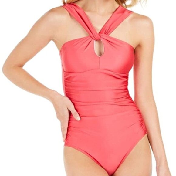 Calvin Klein One-Piece Pink Keyhole Shimmer Swimsuit NEW Size 4 - Picture 1 of 3